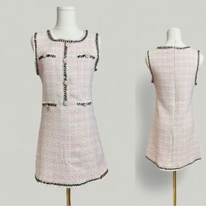 Pink Dress Women Size Small Pink Cream Tweed Sheath Sleeveless Mini Short